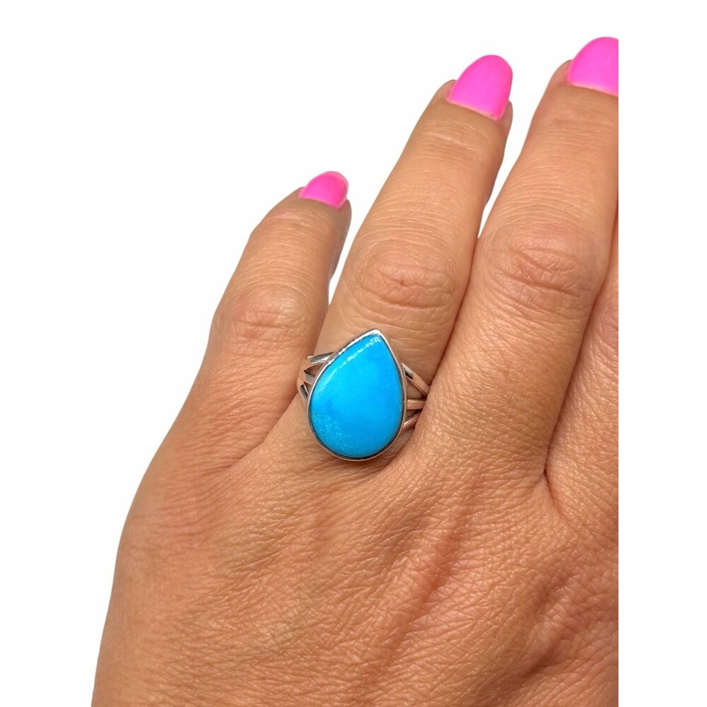 Aztec Mountain Turquoise Ring Size 7 Solid 925 Sterling Silver Teardrop Chunky